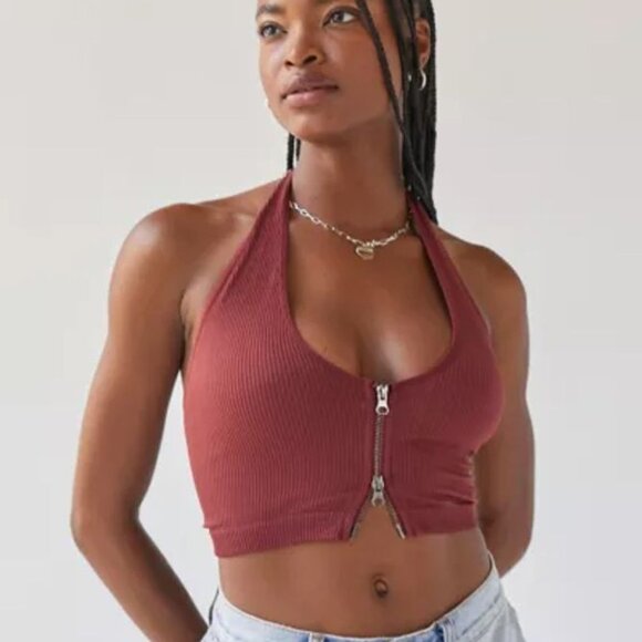 Urban Outfitters Jackie Seamless Zip-Up Halter Bra - Picture 1 of 5